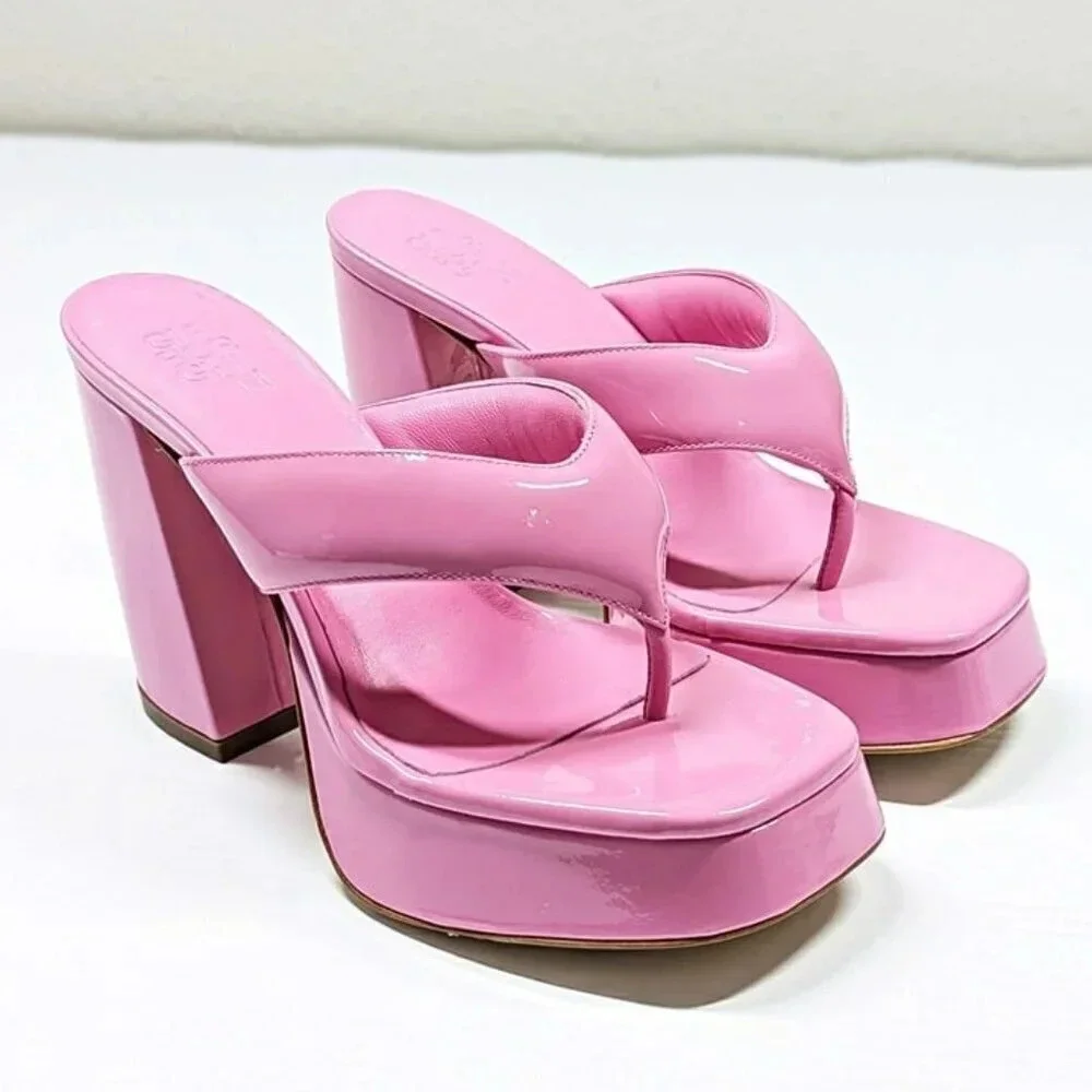 Gia Borghini Women's Gia 17 Pink Patent Platform Sandals Size 36.5 IT MSRP $475